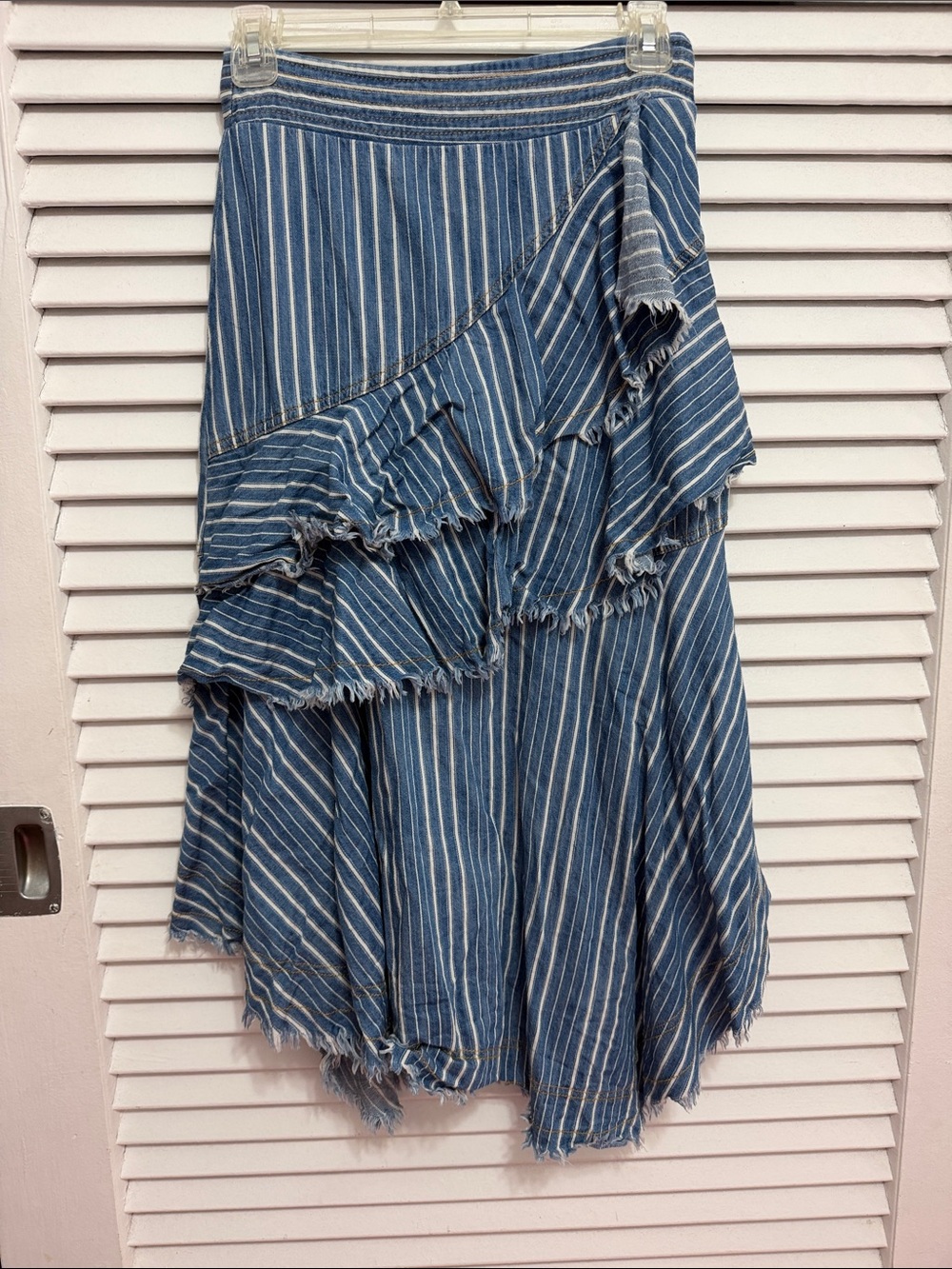 Blue Striped Ruffle Midi Skirt - Women's